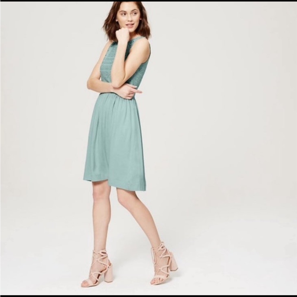 LOFT Petite Embroidered Lace Mint Green Dress - 4P